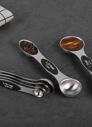 Magnetic Measuring Spoons Set Stainless Steel Dual Sided Stackable Teaspoon Tablespoon for Measuring Dry and Liquid Ingredients