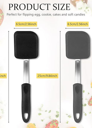 Silicone Cookie Spatula Turner 2 Pack Mini Brownie Spatula Flexible Kitchen Small Silicone Turner for Nonstick Cookware Heat Resistant No Scratch Flipper for Egg Pancake(Black, Grey)