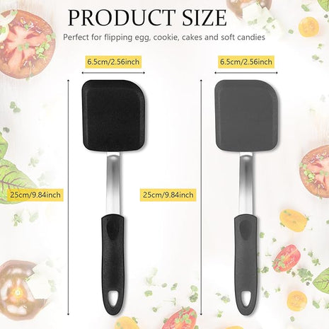 Silicone Cookie Spatula Turner 2 Pack Mini Brownie Spatula Flexible Kitchen Small Silicone Turner for Nonstick Cookware Heat Resistant No Scratch Flipper for Egg Pancake(Black, Grey)