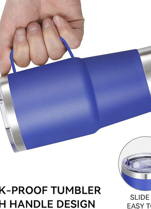 VEGOND 20 oz Tumbler Bulk with Handle Lid and Straw, Stainless Steel Insulated Travel Coffee Mug Set, Spill Proof Double Wall Metal Tumblers Cups, Powder Color Royal Blue 12 Pack