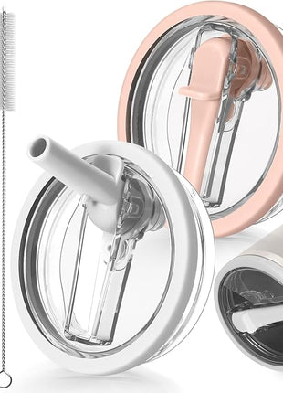 30oz Leak Proof Lid for Stanley Quencher H2.0 Protour Tumbler, 2 Pack Flip Straw Lid Replacement 30 oz Spill Proof Lids Cover Top for Stanley Cup Accessories (White, Light Nectarine)