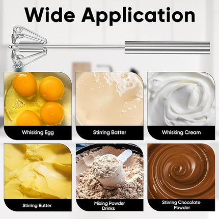 Newness Whizzy Whisk, Stainless Steel Semi Automatic Blender for Home -Versatile Tool for Egg Beater, Milk Frother, Hand Push Whisk - Kitchen Utensil for Blending, Whisking, Beating & Stirring