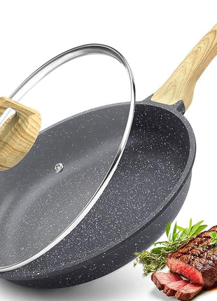GiPP Nonstick Frying Pan Skillet with Lid - 11" Grey Granite Non Stick Pans, Omelette Pan with Heat-Resistant Handle, Compatible with All Stovetops, PFOA Free