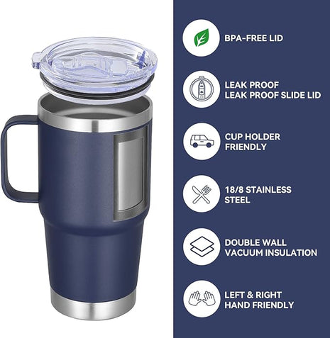 VEGOND 20 oz Tumbler Bulk with Handle Lid and Straw, Stainless Steel Insulated Travel Coffee Mug Set, Spill Proof Double Wall Metal Tumblers Cups, Navy Blue 6 Pack