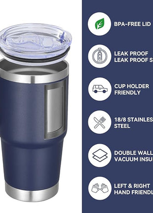 VEGOND 20 oz Tumbler with Handle Lid and Straw, Stainless Steel Insulated Travel Coffee Mug Spill Proof Double Wall Metal Tumbler Cup Keeps Drink Hot and Cold, Navy Blue 1 Pack