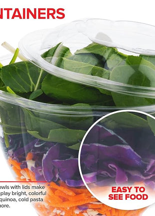 Stock Your Home Plastic Bowls with Lids (50 Count) 48 Oz. Disposable To-Go Containers – Large Airtight Bowls for Dinner or On-the-Go Meals