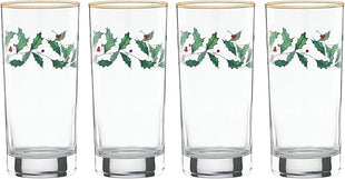 Lenox 849605 Holiday 4-Piece Highball Glass Set, Christmas Dinnerware, Hosting