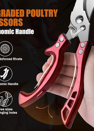 Poultry Shears, Red Heavy Duty Kitchen Shears with Serrated Edge, No Rust Spring Loaded, Multipurpose Stainless Steel Kitchen Scissors for Chicken Meat, Turkey, Fish, Christmas Gifts for Men Women