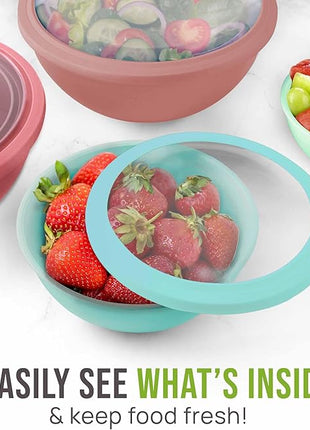Zulay Kitchen 12 Piece Plastic Mixing Bowls with Leak-Proof Lids Set - Microwave and Freezer Safe Kitchen Mixing Bowls for Preparing, Serving and Storing - Large Nesting Bowls (Cotton Candy Ombre)