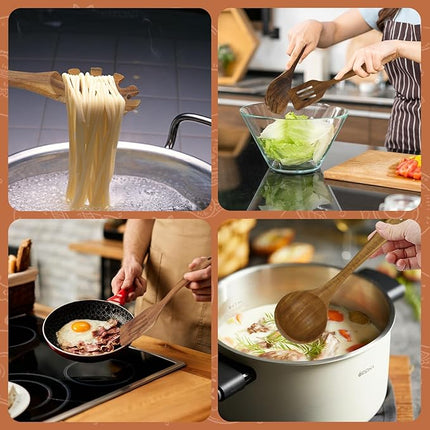 comfoyar Teak Wooden Spoons for Cooking, 7 Pieces Kitchen Cooking Utenails Set with Spatula and Ladle, Heat Resistant Kitchen Cookware for Nonstick Pan