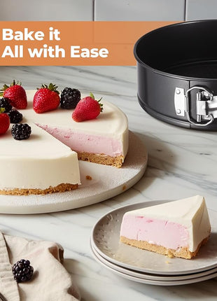 Kootek Cake Pan Set of 3, Nonstick Springform Pans with Removable Bottom, 4, 7, 9 Inch Round Cheesecake Baking Pans with 50 Pcs Parchment Paper Liners