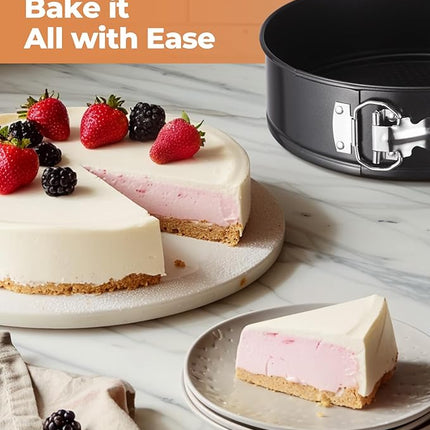 Kootek Cake Pan Set of 3, Nonstick Springform Pans with Removable Bottom, 4, 7, 9 Inch Round Cheesecake Baking Pans with 50 Pcs Parchment Paper Liners