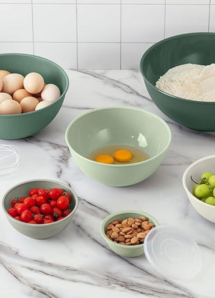 COOK WITH COLOR Mixing Bowls with Lids - 12 Piece Plastic Nesting Bowls Set includes 6 Prep Bowls and 6 Lids, Microwave Safe Mixing Bowl Set (Sage)