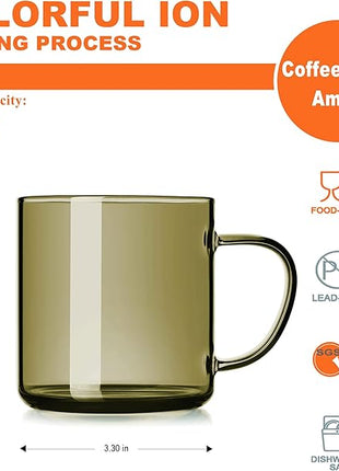 LUXU 4pcs Set Simple Glass Coffee Mugs-Hand Blown&Seamless Design,14 oz Amber Coffee Cups-Heat Resistant and Explosion-Proof,Lightweight Tea Mugs with Anti Scald Handle Ideal for Home,Cafe,Coffee Bar