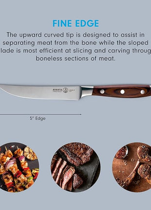 Messermeister Avanta 5” Fine Edge Steak Knife Set - German X50 Stainless Steel - Rust Resistant & Easy to Maintain - Includes 4 Steak Knives