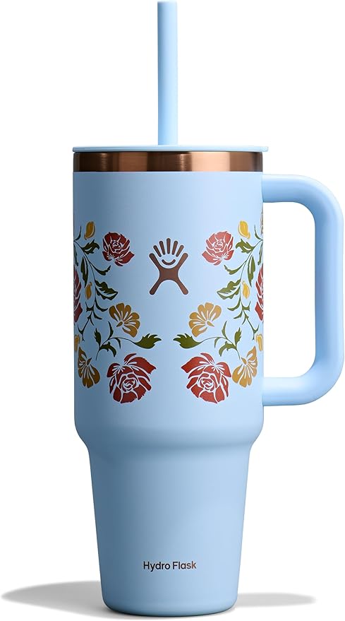 Hydro Flask 40 Oz Travel Tumbler with Handle, Lid and Straw - Insulated Stainless Steel in Western Light Blue