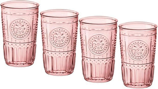 Bormioli Rocco Romantic Set Of 4 Cooler Glasses, 16 Oz. Colored Crystal Glass, Cotton Candy Pink, Made In Italy.