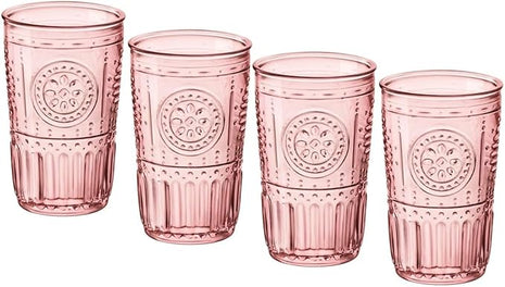 Bormioli Rocco Romantic Set Of 4 Cooler Glasses, 16 Oz. Colored Crystal Glass, Cotton Candy Pink, Made In Italy.