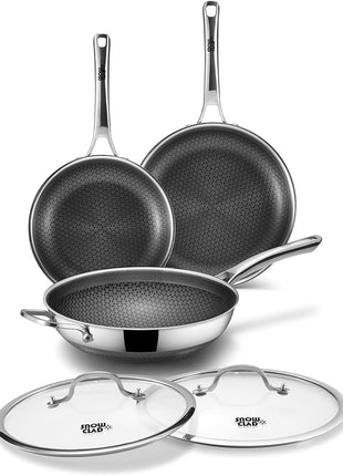 3-Piece Hybrid Stainless Steel Cookware Set-12 Inch Wok with Lid,10 Inch Frying Pan,12 Inch Skillet with Lid-Non Stick,PFOA Free,Dishwasher&Oven Safe,Induction Compatible