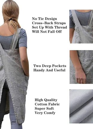 YESDOOD Apron for Womens Cotton Linen Apron Cross Back with Pockets Pinafore Dress for Baking Cooking