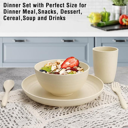 Shopwithgreen Wheat Straw Dinnerware Sets for 4, 20 PCS Unbreakable Plates and Bowls Sets, Reusable Dinner Dishes Set, Bowls, Cups, Plates for Camping, Kitchen, RV, Dorm, Dishwasher Microwave Safe