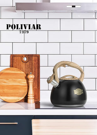 POLIVIAR Tea Kettle, 2.7 Quart Stovetop Tea Kettle, Audible Whistling Teapot, Food Grade Stainless Steel for Anti-Rust, Anti Hot Handle, Suitable for All Heat Sources (JX2022-MH30)