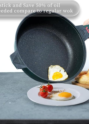 TIBORANG 8 in 1 Multipurpose 11 Inch 5 Quart Heat Indicator Nonstick Deep Frying Pan with Glass Lid,Stay-cool Handle,Steamed Grid,PFOA-Free,Dishwasher&Oven Safe,Works with All Stovetops(Green)