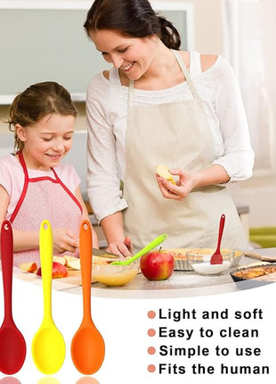 4 Pieces Silicone Mixing Spoon Heat Resistant Basting Utensil Non-stick Spoon 8.2" Multicolored Spoons Set for Mixing, Baking, Serving, Stirring and Scraping (Red, Green, Yellow, Orange)