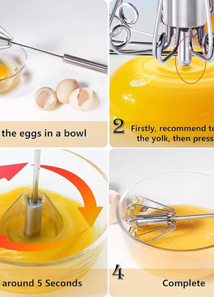 Newness Egg Whisk, [2 Pack 10in & 12in] Stainless Steel Hand Push Whisk Blender for Home - Versatile Tool for Egg Beater, Milk Frother, Hand Push Mixer Stirrer - Kitchen Utensil for Blending, Whisking