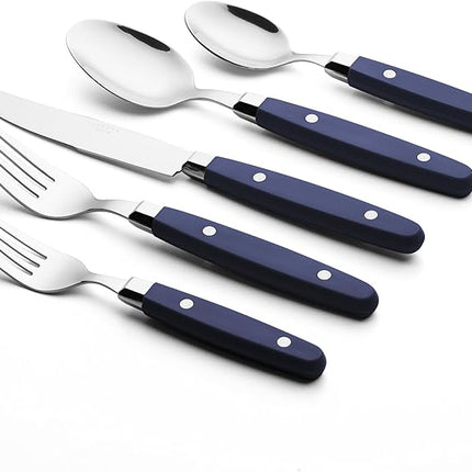 ANNOVA Silverware Set, Retro/Rivet Colorful Stainless Steel Tableware Kitchen Flatware Set Utensils, Includes Dinner Knives, Forks, Spoons, Salad Forks & Dessert Spoons (Navy Blue, 20 Pieces)