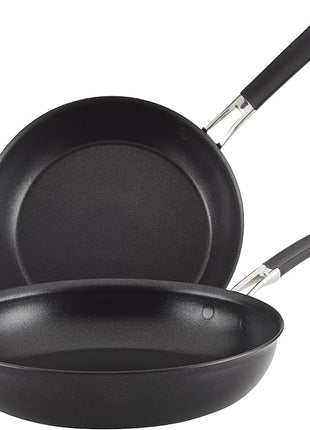 Anolon Smart Stack Hard Anodized Nonstick Frying Pan Set/ Skillet Set - 10 Inch and 12 Inch, Black