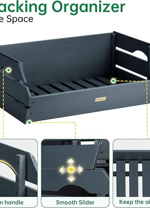 HABAU Wood Potato Onion Storage Bins - Wooden Stackable Produce Basket - Fruit Vegetable Storage for Kitchen Pantry Organization