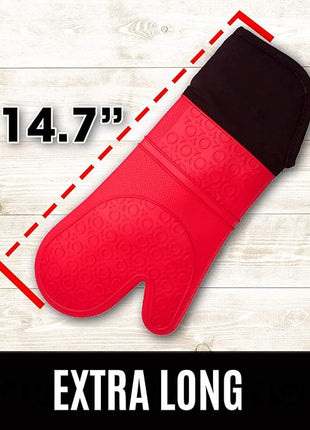 Homwe Silicone Oven Mitts and Potholders (4-Piece Sets) Heavy Duty Cooking Gloves, Kitchen Counter Safe Trivet Mats | Advanced Heat Resistant, Non-Slip Textured Grip Pot Holders(Red)