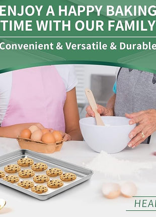 Baking Sheets Set of 2, HKJ Chef Cookie Sheets 2 Pieces & Stainless Steel Baking Pans & Toaster Oven Tray Pans, Rectangle Size 12.5Lx10Wx1H inch & Non Toxic & Healthy & Easy Clean