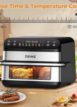 DEIME Dual Zone Air Fryer 10.6 QT Double 1800W Large Capacity Oven Air Fryers Healthy Cooker with 8 Preset, Large AirFryer for Families Visual Cooking Window, Non-Stick Basket, Included Recipe