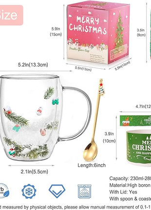 Christmas Gifts For Women Mom Friends Kids Grandma Men Cute Coffee Mugs with Christmas Socks Glass Espresso Tea Cups Kawaii Christmas Stocking Stuffers Decorations Presents Funny White Elephant Gifts