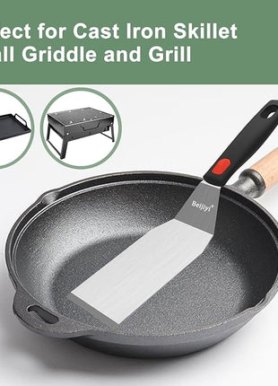 Beijiyi Stainless Steel Spatula Set, Heavy Duty Small Metal Spatula for Cooking Cast Iron Skillet with Silicone Handle - Griddle Grill Kitchen Spatula Flipper for Pancake, Fish, Smash Burger and Egg