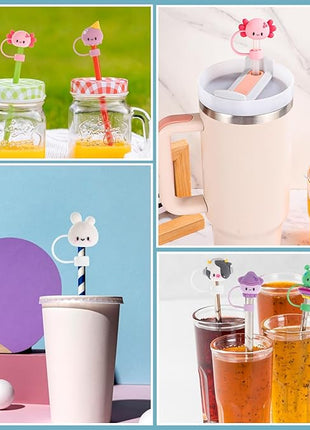 Needbrock 8 PCS Straw Covers Cap for Stanley Cup, Silicone Straw Topper for Stanley 30&40 Oz Tumbler, Cute Straw Caps in Various Shapes Reusable Straw Caps for Stanley Cup Accessories, 10mm