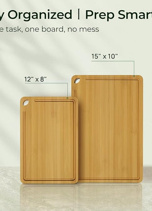 Chopping Board 2-Pcs Natural Bamboo Cutting Board With Juice Channels & Knife-Friendly Finish For Versatile Kitchen Use, Ideal Charcuterie & Chopping Multi-Use
