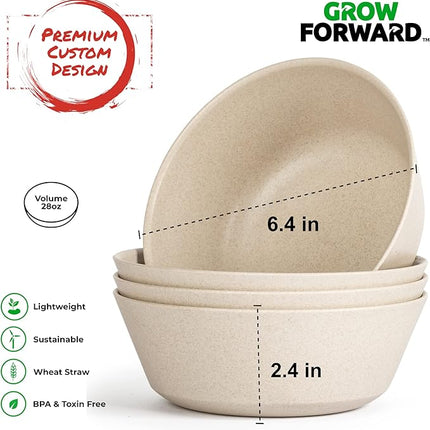 Grow Forward Premium Wheat Straw Plates and Bowls Sets - 8-Piece Wheat Straw Dinnerware Sets - Unbreakable & Reusable Microwave Safe Plastic Dinner Plates for Outdoors, RV, Camping Dishes - Sahara