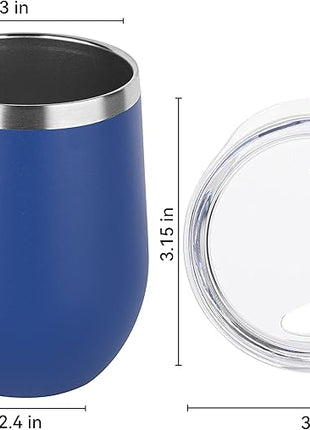 DOMICARE Stainless Steel Wine Tumbler Bulk with Lid, Personalized Insulated Tumblers Set, 12oz Travel Coffee Cups Pack of 8, Dark Blue