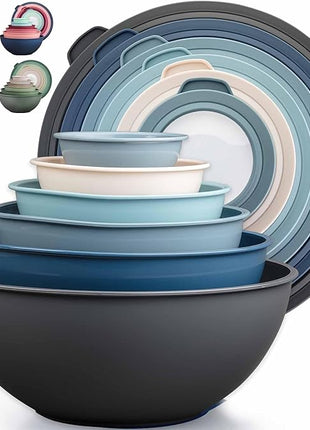 Zulay Kitchen 12 Piece Plastic Mixing Bowls with Leak-Proof Lids Set - Microwave and Freezer Safe Kitchen Mixing Bowls for Preparing, Serving and Storing - Large Nesting Bowls (Twilight Ombre)