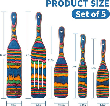 Pakkawood Spurtle Set, Gudamaye 5 Pcs Pakkawood Kitchen Utensils, Wooden Spoons for Cooking, Wooden Utensils for Cooking, Spurtles Kitchen Tools As Seen On Tv, Camping Cookware, Halloween Decorations