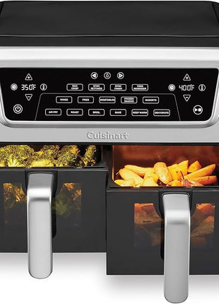 Cuisinart Dual Basket Air Fryer, Two Baskets 11 Qt in Total, 6 Functions: Air Fry, Roast, Bake, Broil, Dehydrate & Keep Warm, Features Sync Finish & Sync Settings, Toss Reminder & Auto-Pause, ADZ-112