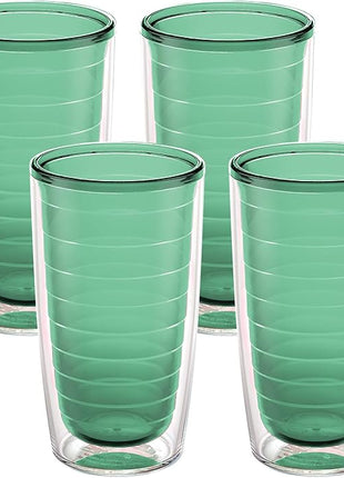 Tervis Clear & Colorful Tabletop Made in USA Double Walled Insulated Tumbler Travel Cup Keeps Drinks Cold & Hot, 16oz - 4pk, Mangrove Green