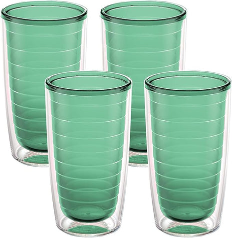 Tervis Clear & Colorful Tabletop Made in USA Double Walled Insulated Tumbler Travel Cup Keeps Drinks Cold & Hot, 16oz - 4pk, Mangrove Green