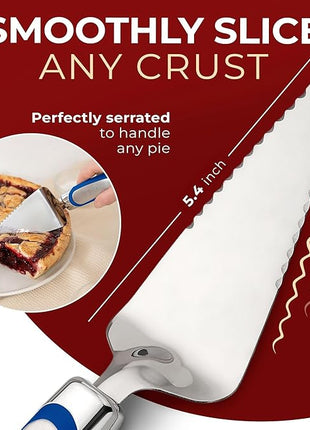 Orblue Pie Server, Essential Kitchen Tool, Serrated on Both Sides, Great for Right or Left Handed Chef, Stainless Steel Flatware, Cake Cutter, Royal Blue