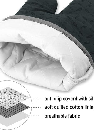 KEGOUU Oven Mitts and Pot Holders 6pcs Set, Kitchen Oven Glove High Heat Resistant 500 Degree Extra Long Oven Mitts and Potholder with Non-Slip Silicone Surface for Cooking (Deep Green)