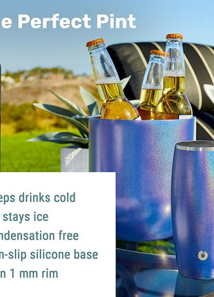 Snowfox Premium Vacuum Insulated Stainless Steel Beer Glass, Home Bar Accessories, Elegant Bartending, Lightweight Pint Glasses, Sleek Drinkware, Frosty Beverages Stay Cold, 18oz, Set of 2,Black/Gold