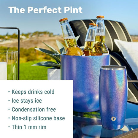 SNOWFOX Vacuum Insulated Double Wall Stainless Steel Beer Glass, Set of 2, Home Bar Accessories, Elegant Bartending, Lightweight Pint Glasses, Sleek Drinkware, Frosty Beverages Stay Cold, 18 oz